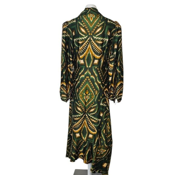 Farm Rio Pineapple Ikat Asymmetric Hem Wrap Dress, Beaded, V-Neck, Tie, Size S - Picture 3 of 12